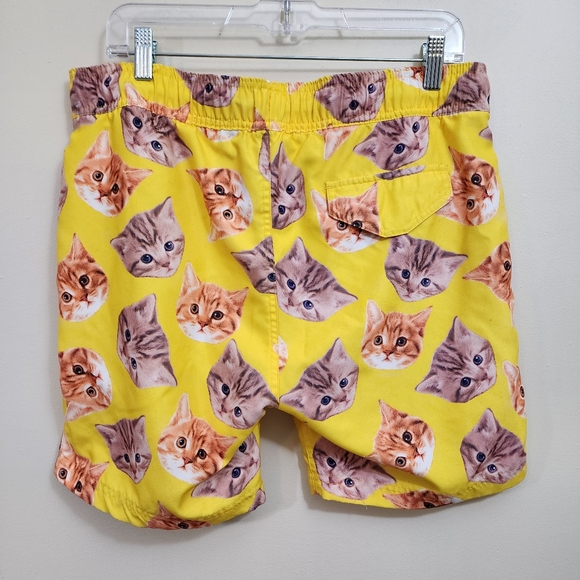 Black Matter yellow with cat print swim trunks shorts men's size medium - Picture 3 of 8